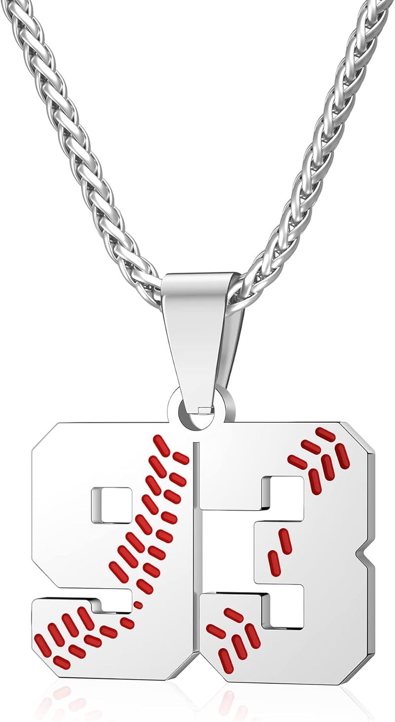 Wikavanli Personalized Baseball Jersey Number 00-99 Necklace - Stainless Steel Baseball Chain Pendant Necklace - Team Jewelry Gift for Boys, Girls, Men, Women - Image 1
